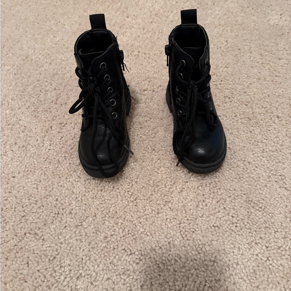 Kids Black Lace-Up Ankle Boots